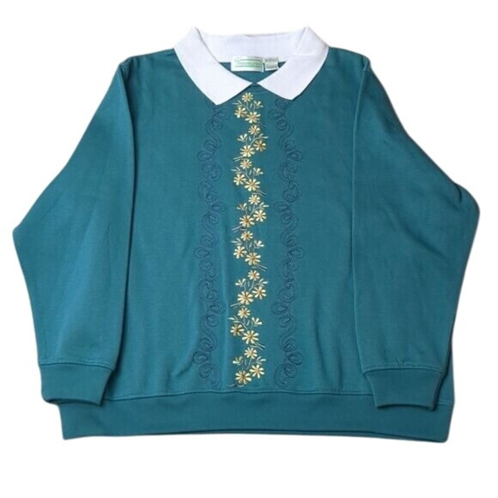 Vintage Shenanigans Floral Collared Cute Cottage Grandma Retro Womens Sweater 1X